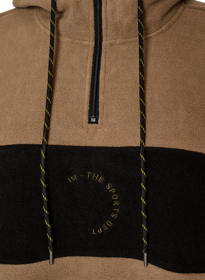 Fleeceanorakk med hette og kontrastpanel, Brun, Packshot image number 2