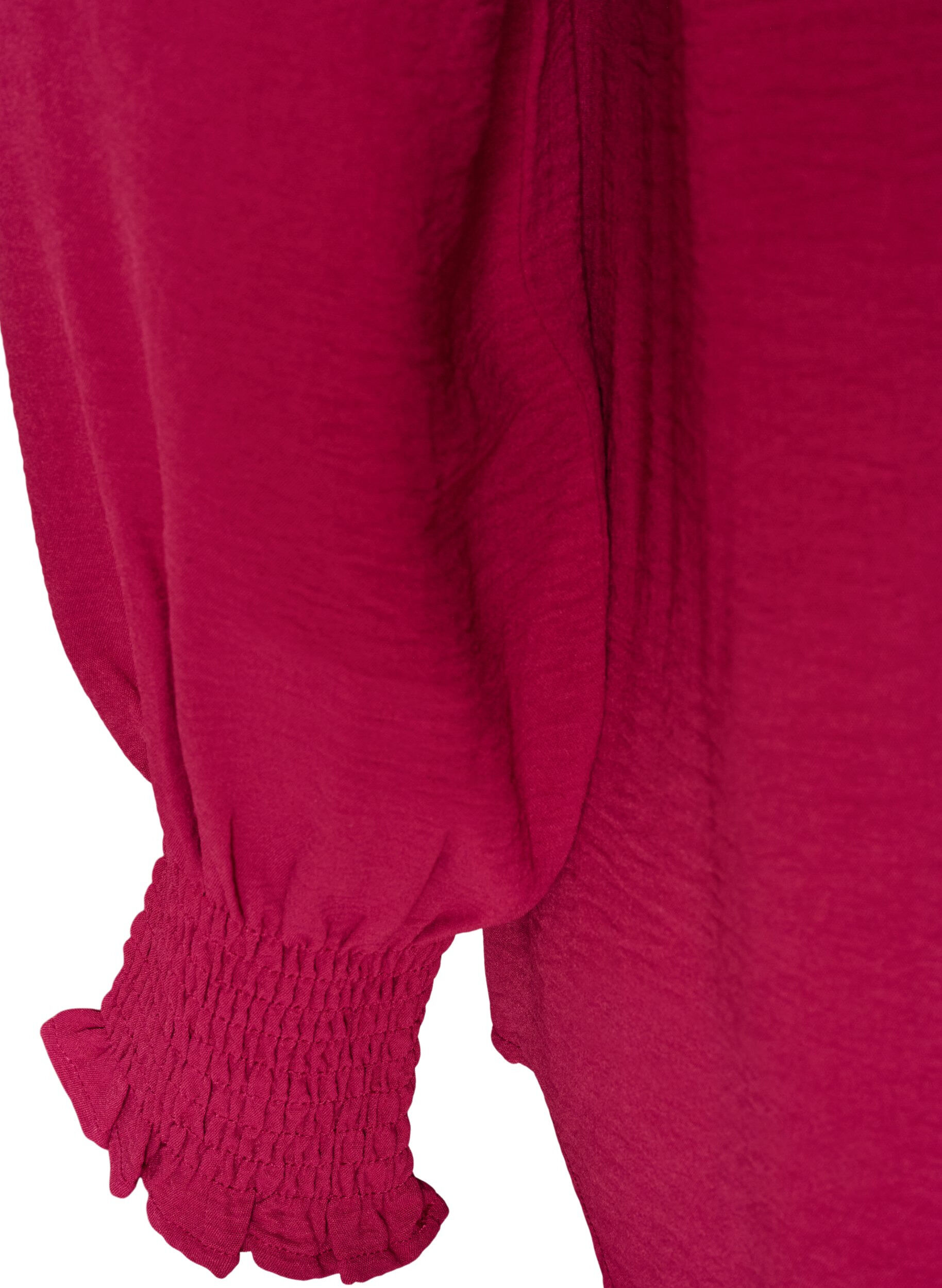ZizziBluse med smockmansjetter og V-hals, R&oslash;d, Packshot image number 3