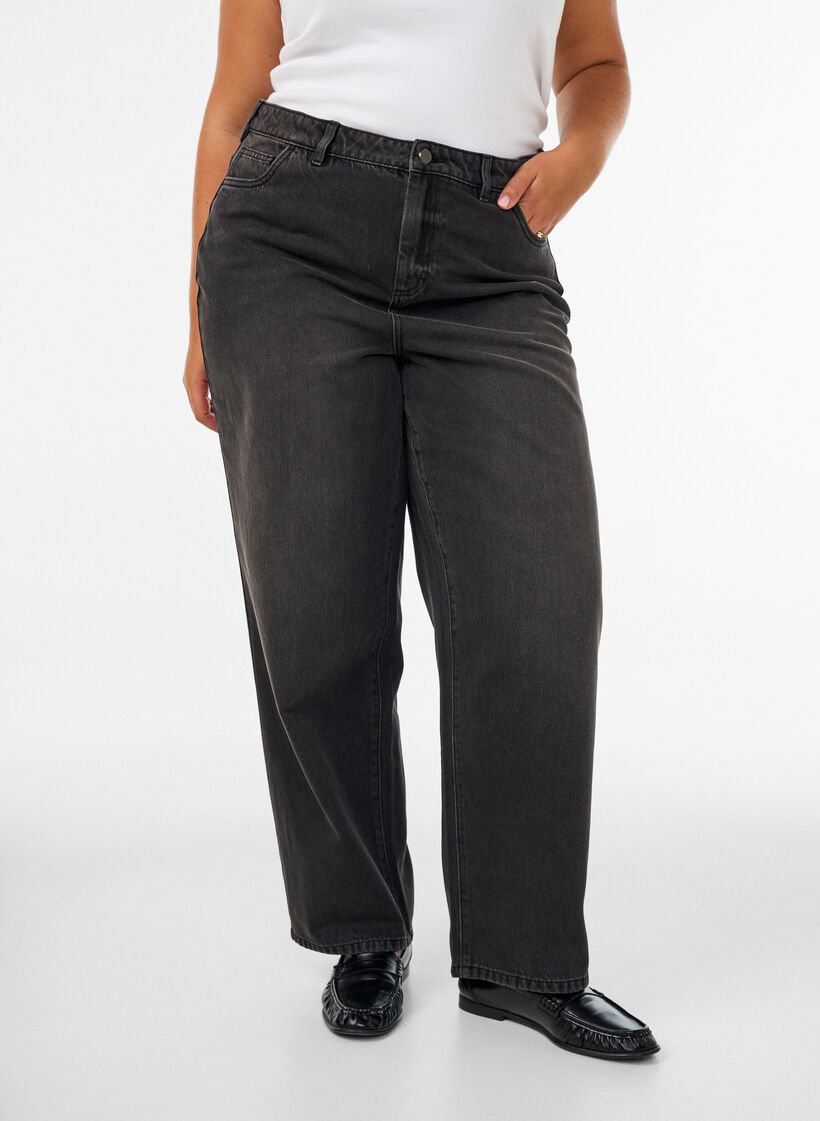 Kiana jeans med straight fit og h&oslash;y midje, Svart, Model image number 2