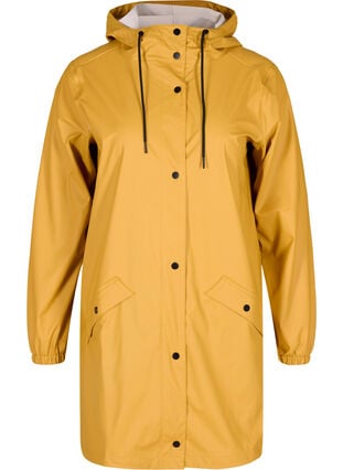 Regnjakke med hette og knappelukking, Spruce Yellow, Packshot image number 0