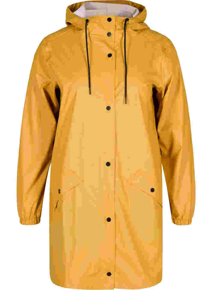 Regnjakke med hette og knappelukking, Spruce Yellow, Packshot image number 0