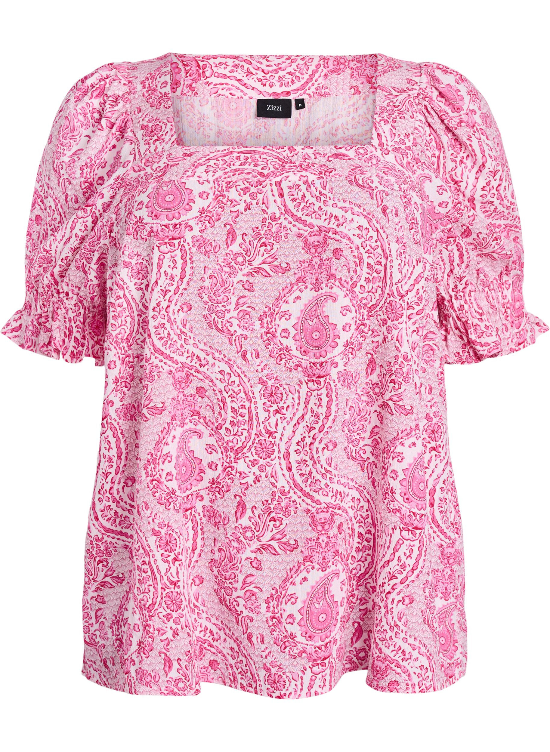 ZizziViskose bluse med paisleym&oslash;nster og firkantet utringning, Rosa, Packshot image number 0