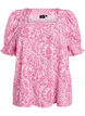 Viskose bluse med paisleym&oslash;nster og firkantet utringning, Rosa, Packshot image number 0