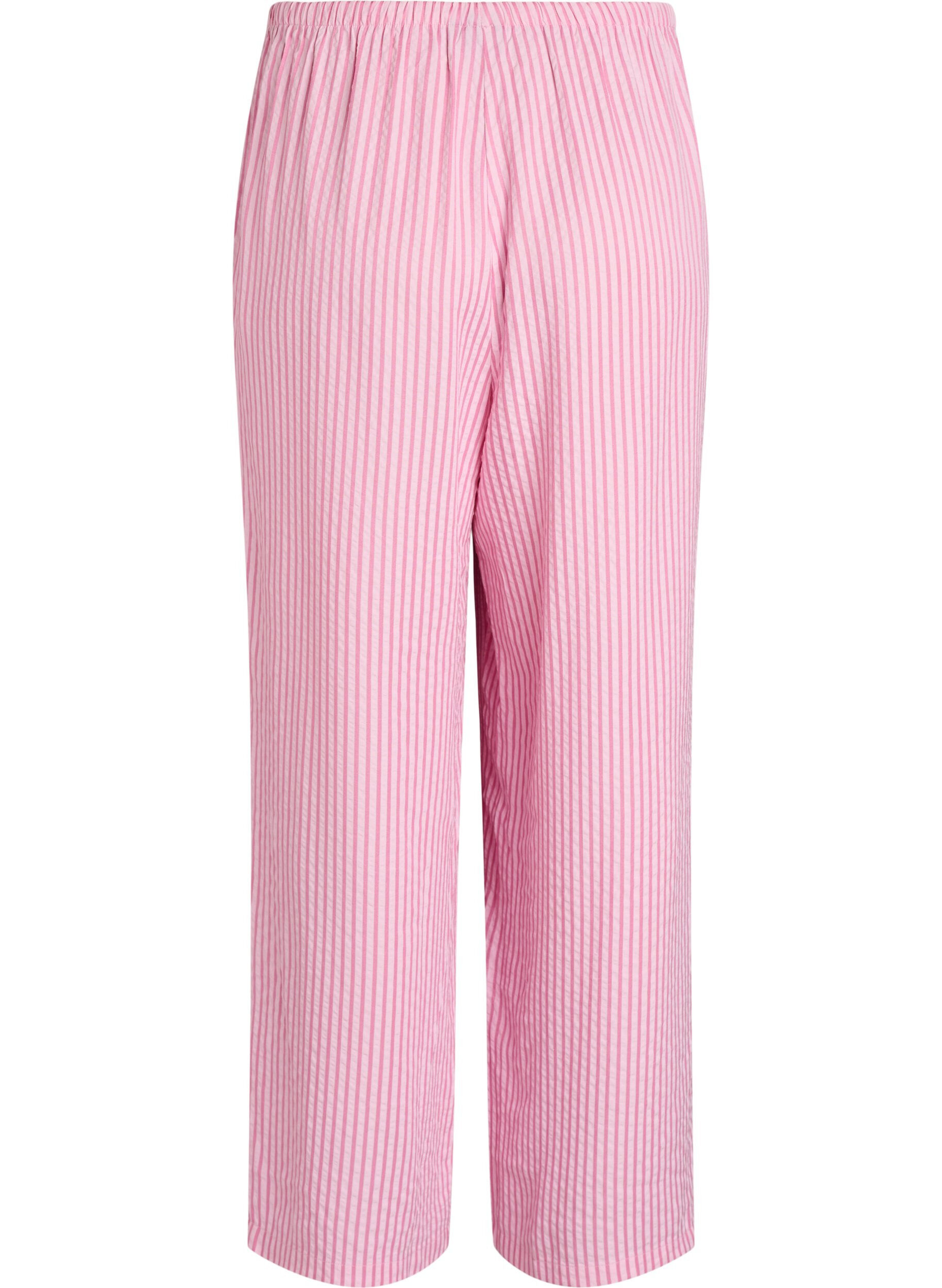 Zizzi L&oslash;se pyjamasbukser i seersucker med h&oslash;y midje, Rosa, Packshot image number 1
