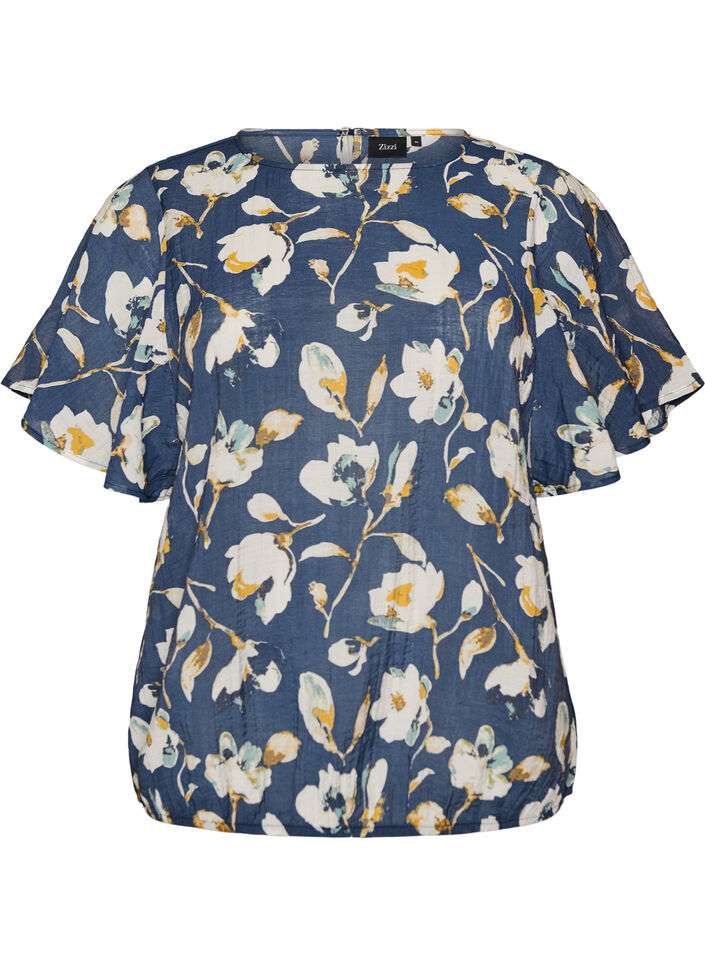 Bluse med ballongform og flaggermus ermer, Bl&aring;, Packshot image number 0