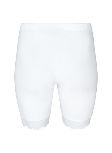 Sykkelshorts med blondekant, Bright White, Packshot image number 1
