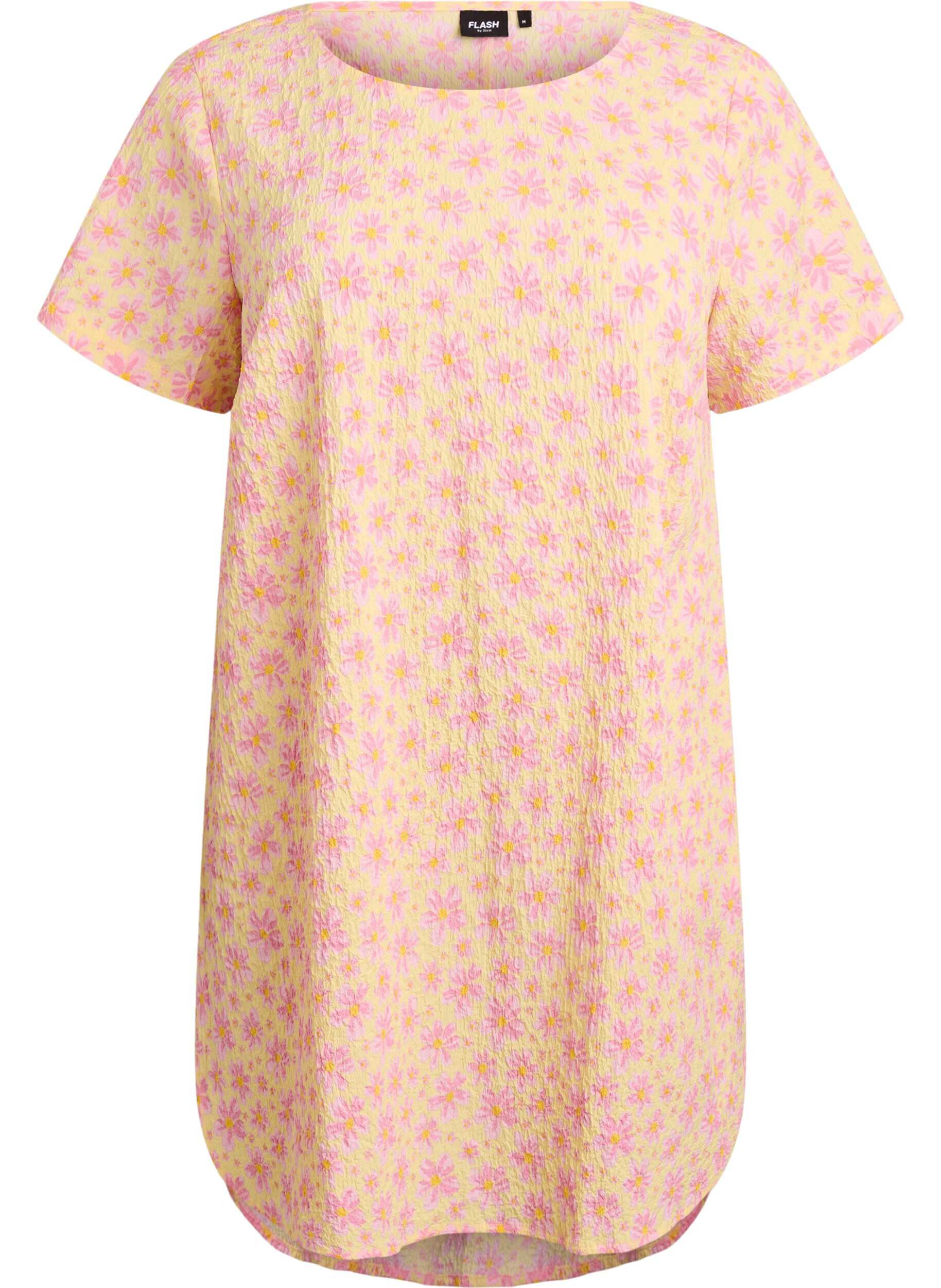 Kort kjole med kr&oslash;llete tekstur og korte ermer