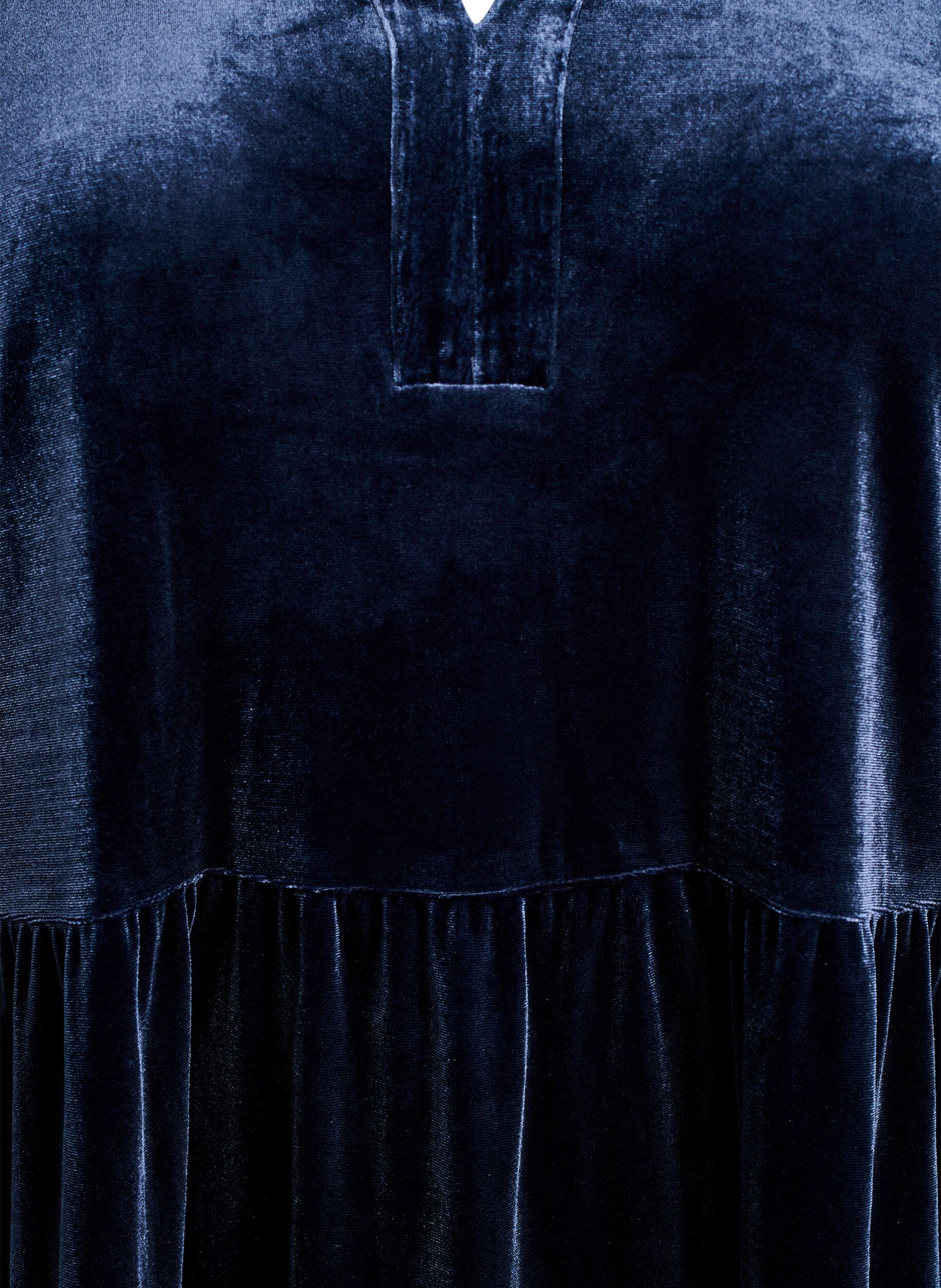 Zizzi Kort velourkjole med volangkrage og lange ermer, Bl&aring;, Packshot image number 2