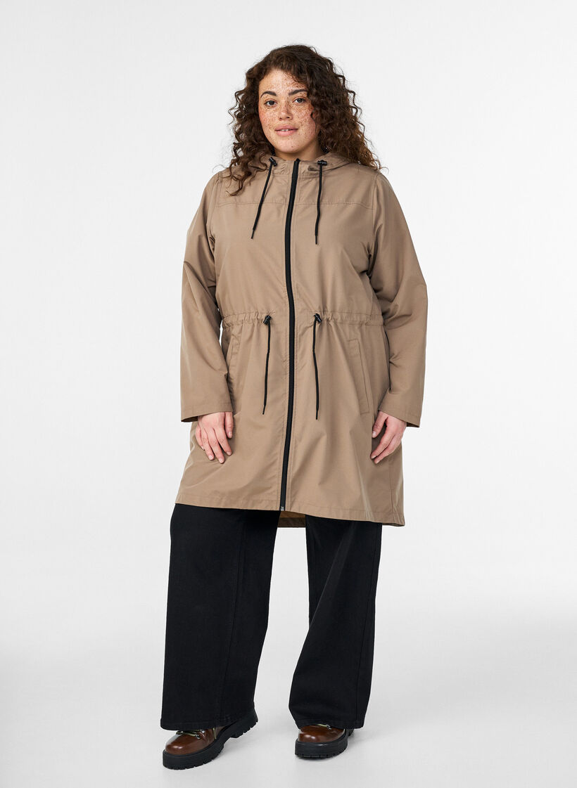 Lett parkas med hette, Brun, Model image number 1