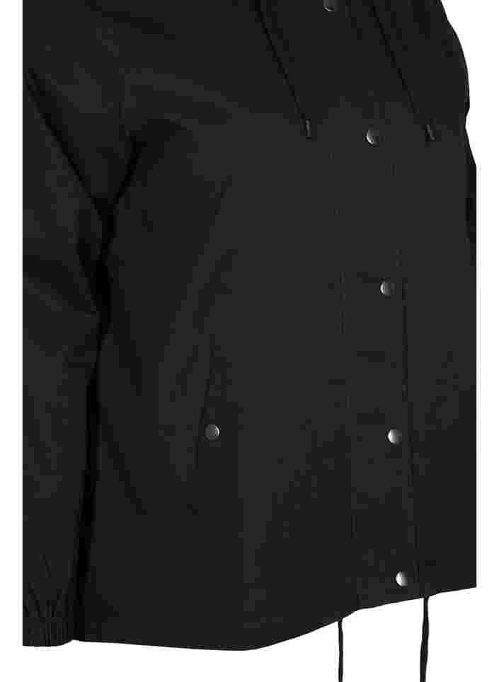 Parkajakke med hette og passepoilerte lommer, Black, Packshot image number 3