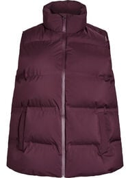 Kort puffvest med h&oslash;y krage, M&oslash;rk Bordeaux
