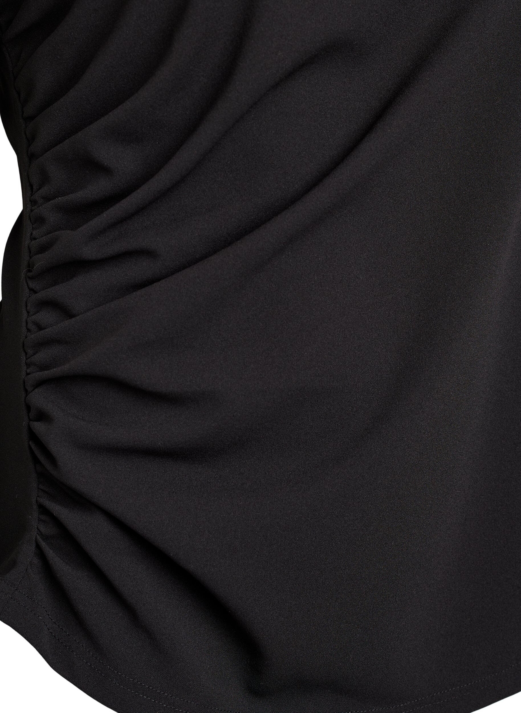 Zizzi Kortermet bluse med rynking og asymmetrisk fold, Svart, Packshot image number 3
