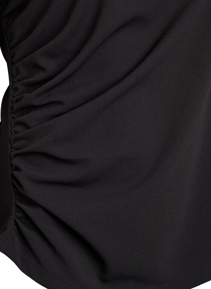 Kortermet bluse med rynking og asymmetrisk fold, Svart, Packshot image number 3