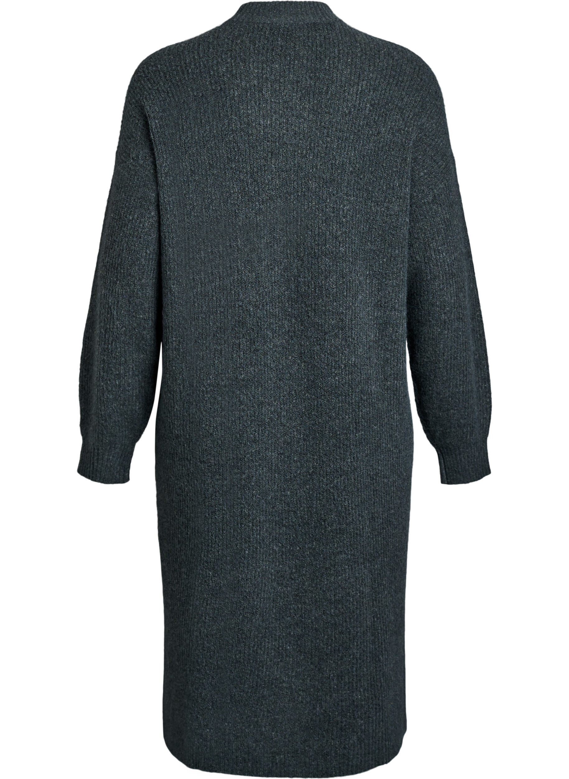 Zizzi Lang strikkekjole med h&oslash;y hals, Gr&oslash;nn, Packshot image number 1