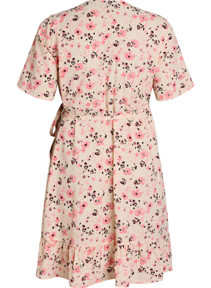 Blomstret omslagskjole med korte ermer, R&oslash;d, Packshot image number 1