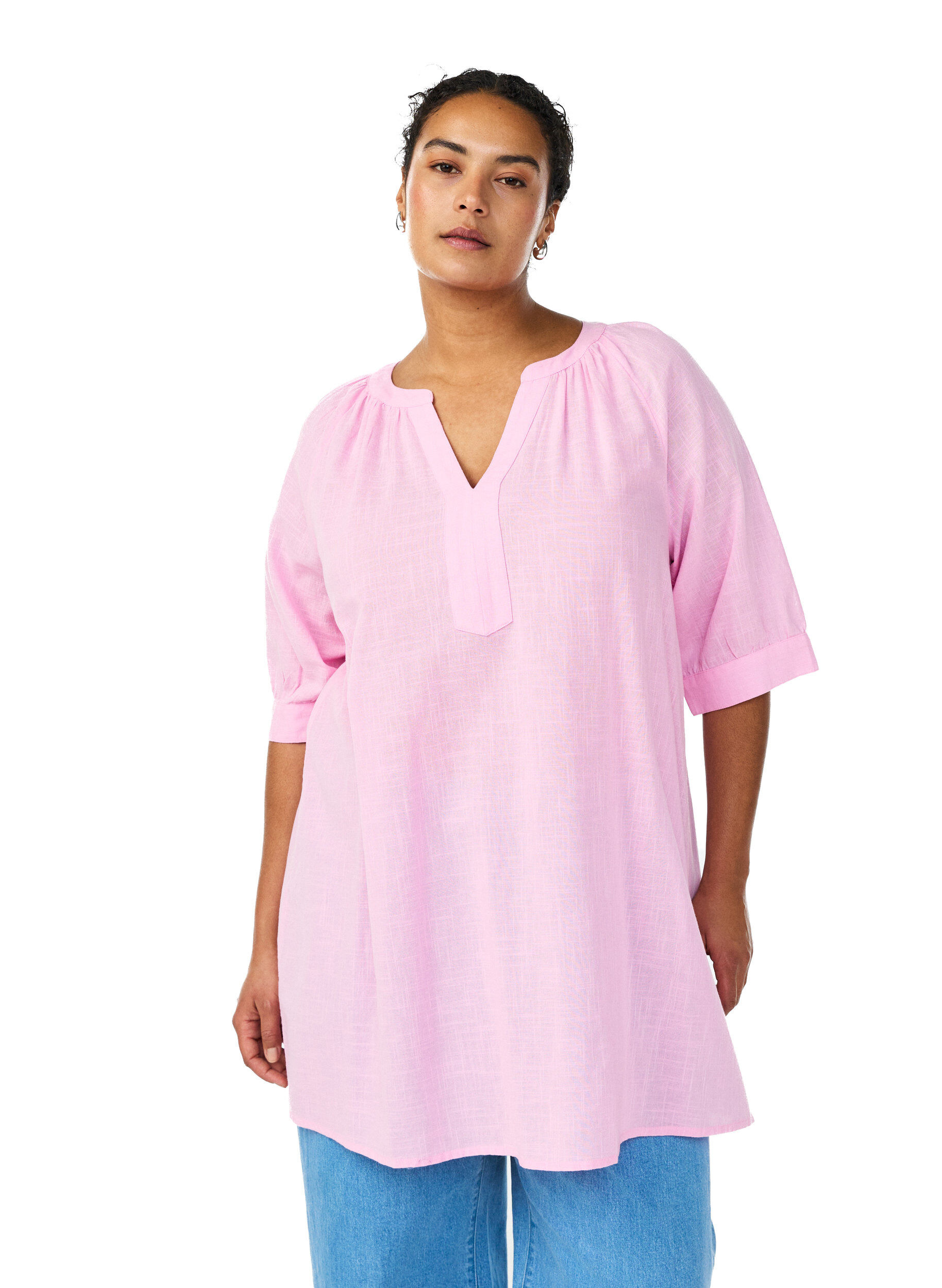 ZizziBomullstunika med V-hals, Rosa, Model image number 3