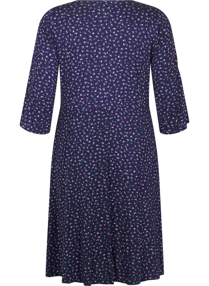 Blomstret omslagskjole med 3/4 ermer, Evening Blue Ditsy, Packshot image number 1