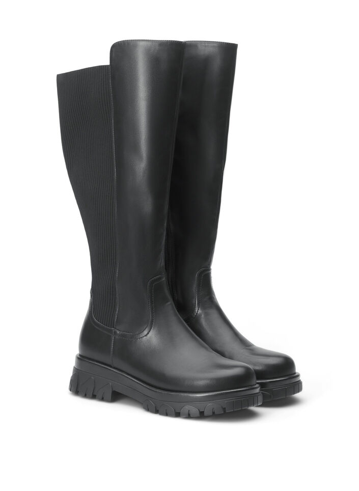 Wide fit - Høye boots med strikk og glidelås, Black, Packshot