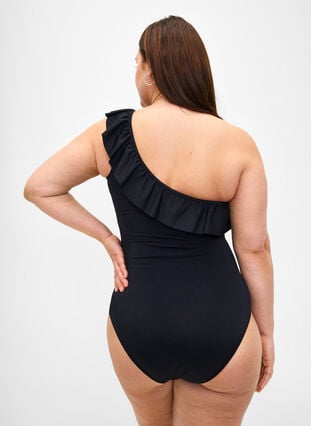 Zizzi One-Shoulder badetøy med ruffle, Black, Model image number 1