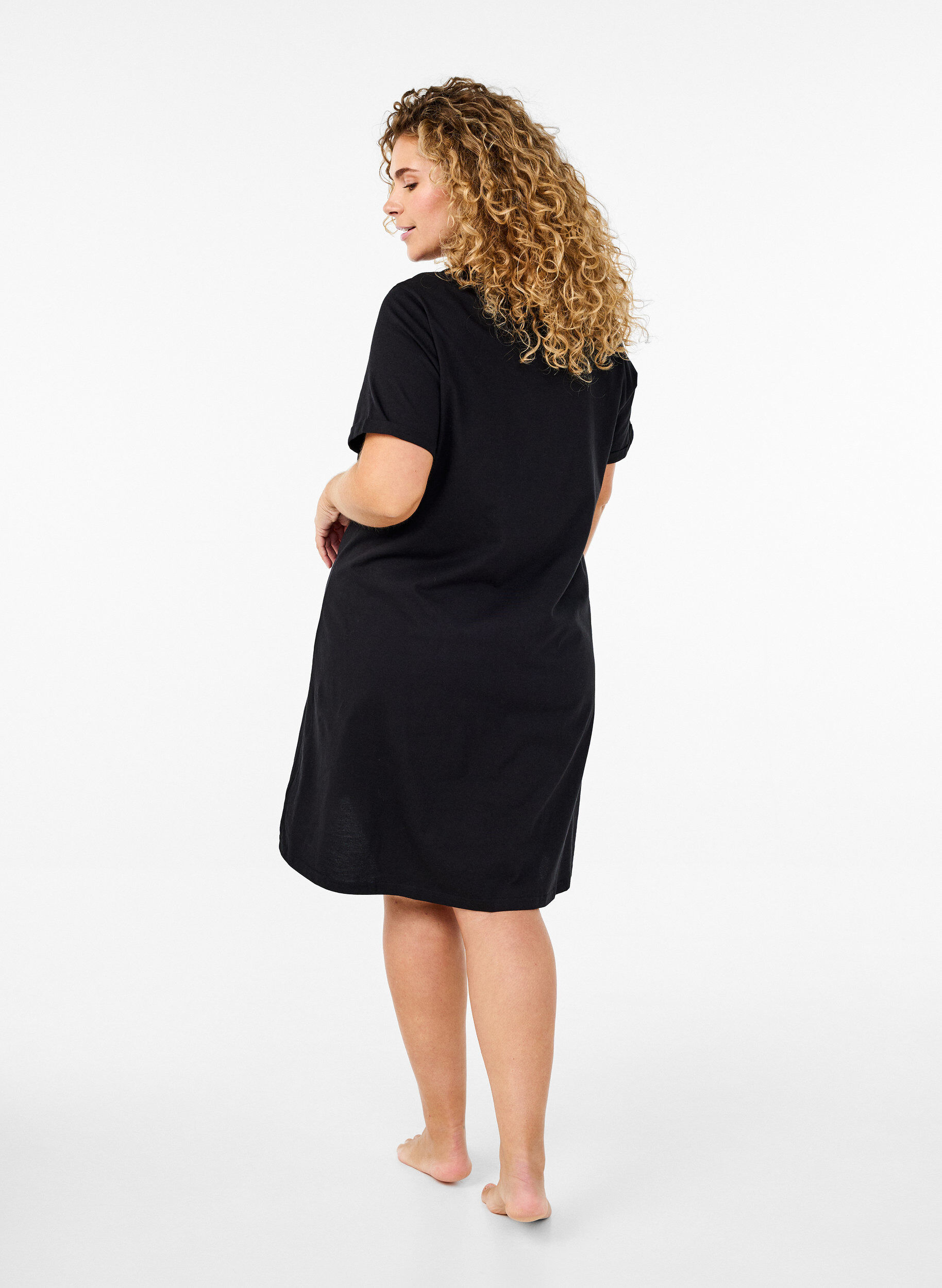 ZizziKortermet nattkjole i &oslash;kologisk bomull, Svart, Model image number 2