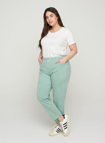 Mom fit Mille jeans i bomull, Chinois Green, Model image number 0