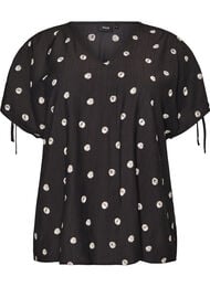 Viskosebluse med rynkete ermer, Svart