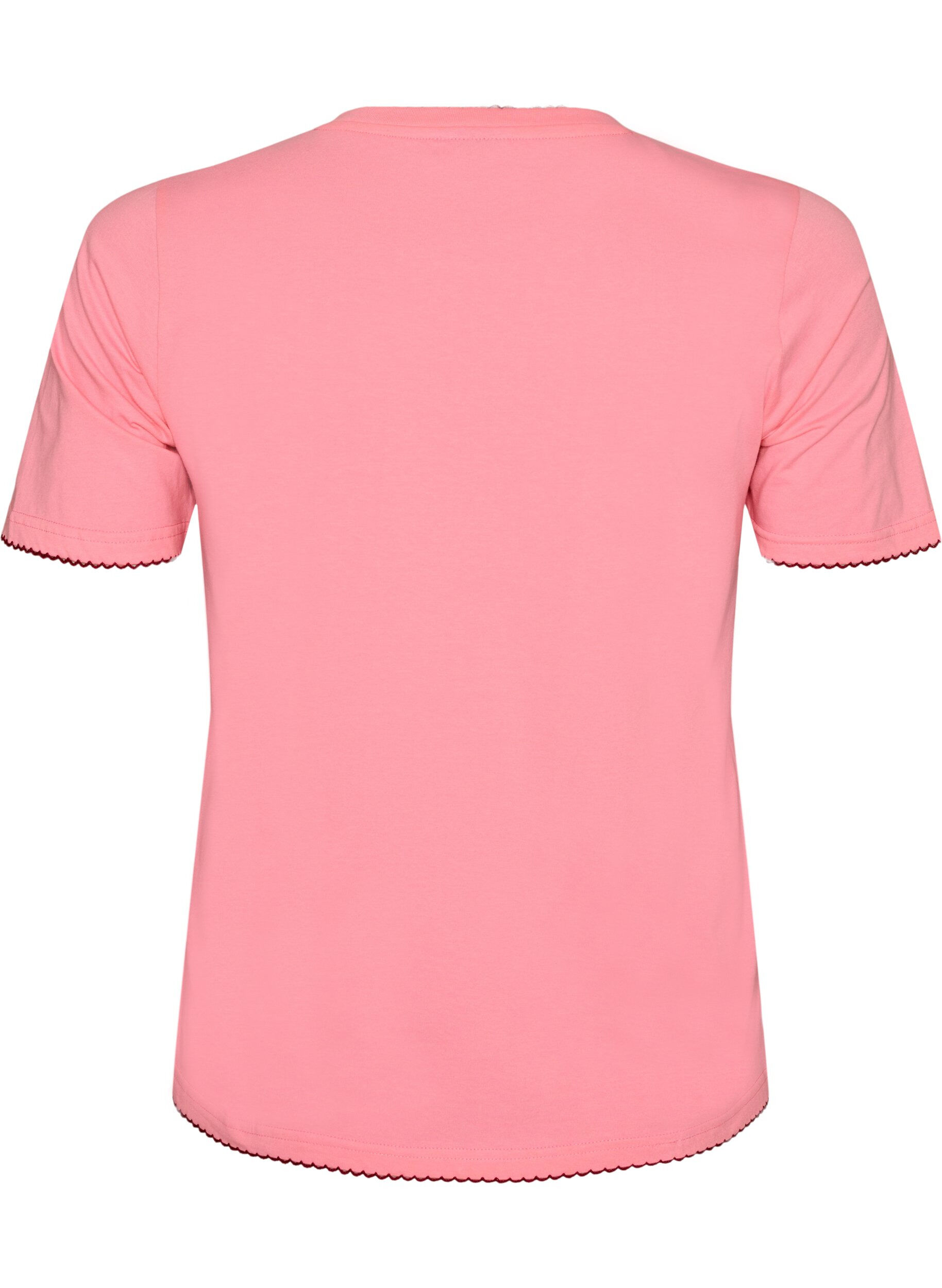 ZizziBomulls T-skjorte med b&oslash;lgete kontrasterende kanter, Rosa, Packshot image number 1