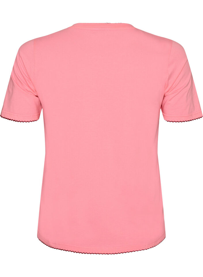 Bomulls T-skjorte med b&oslash;lgete kontrasterende kanter, Rosa, Packshot image number 1