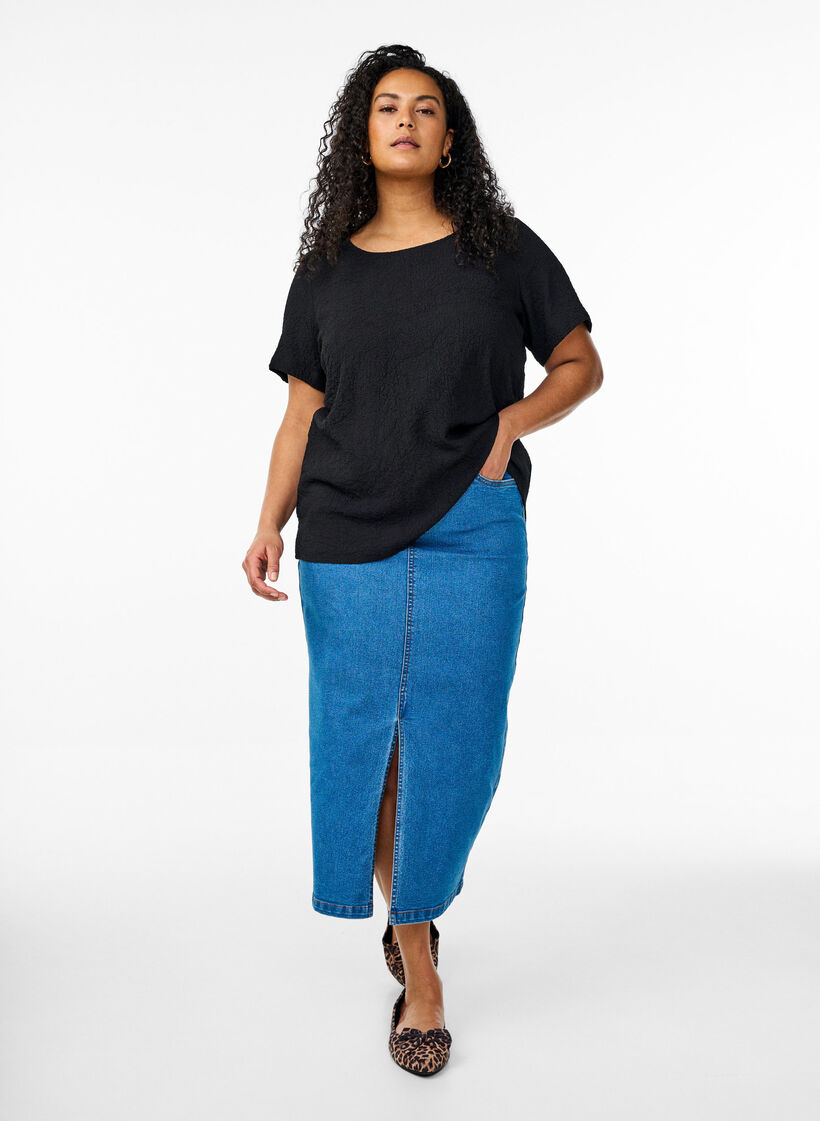 FLASH - Kortermet bluse med tekstur, Svart, Model image number 1