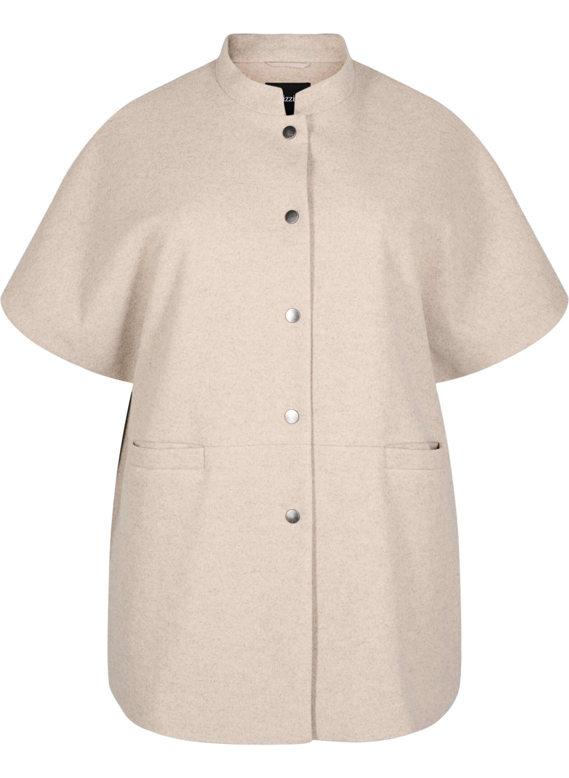 Zizzi Cape-jakke i ull-look med korte ermer, Simply Taupe Mel., Packshot image number 0