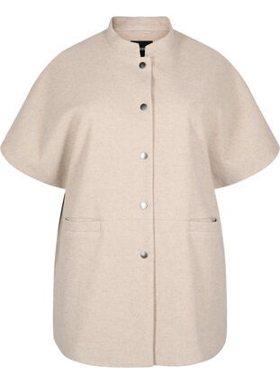 Zizzi Cape-jakke i ull-look med korte ermer, Simply Taupe Mel., Packshot image number 0