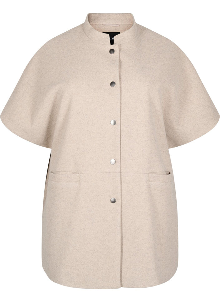 Cape-jakke i ull-look med korte ermer, Simply Taupe Mel., Packshot image number 0