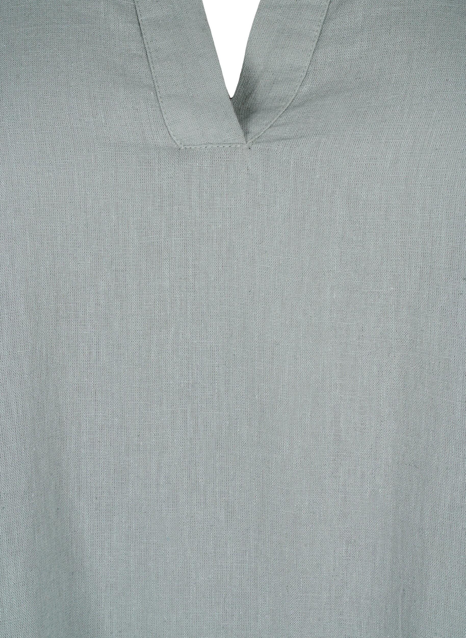 Zizzi V-ringet kjole i bomull og lin, Chinois Green, Packshot image number 2