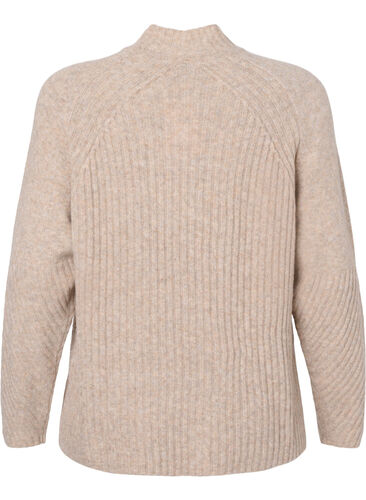 Genser med turtleneck og ribbestrikket struktur	, Simply Taupe Mel., Packshot image number 1