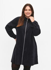 Kjole i fløyel med glidelås og 3/4-ermer, Black, Model
