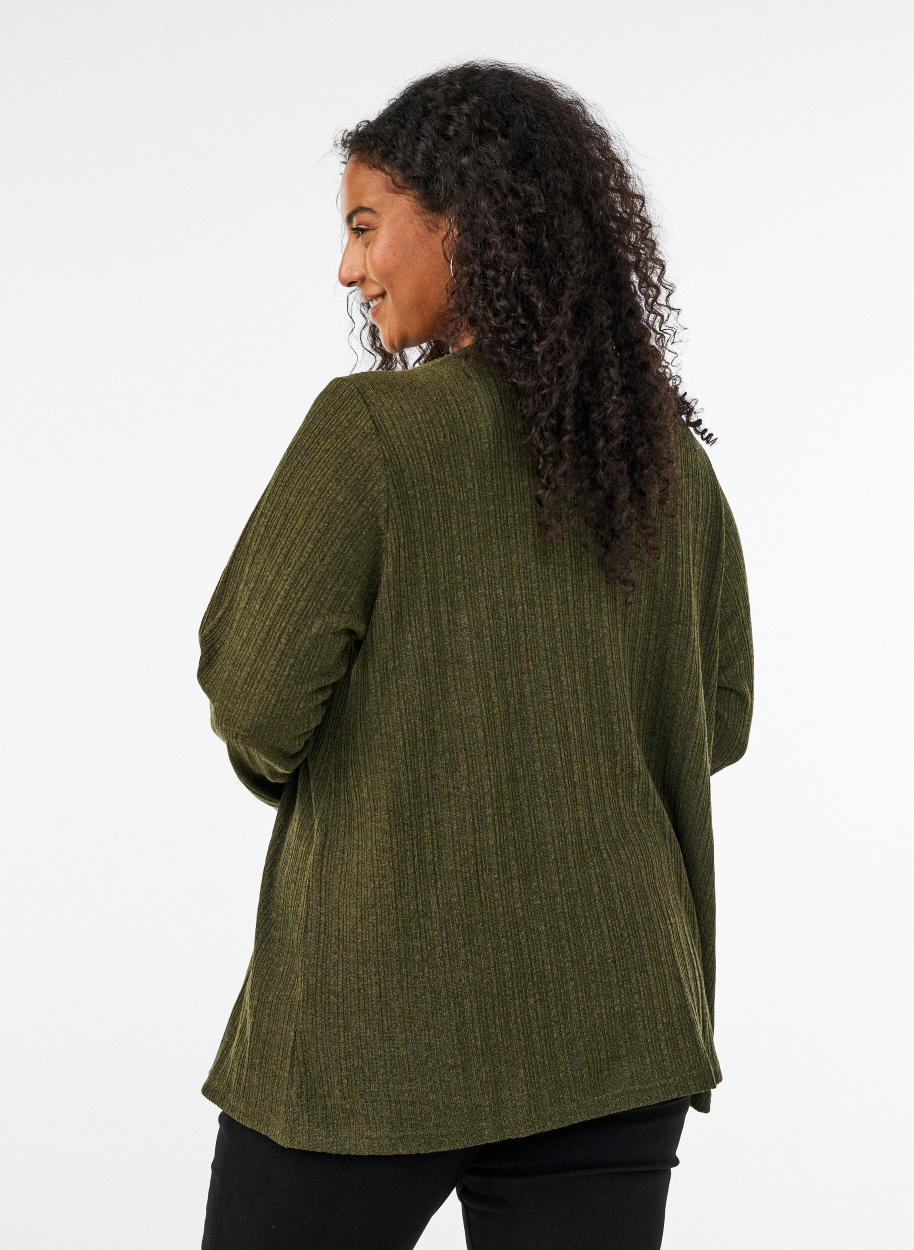 Zizzi&Aring;pen cardigan i teksturert jersey, Bl&aring;, Model image number 2