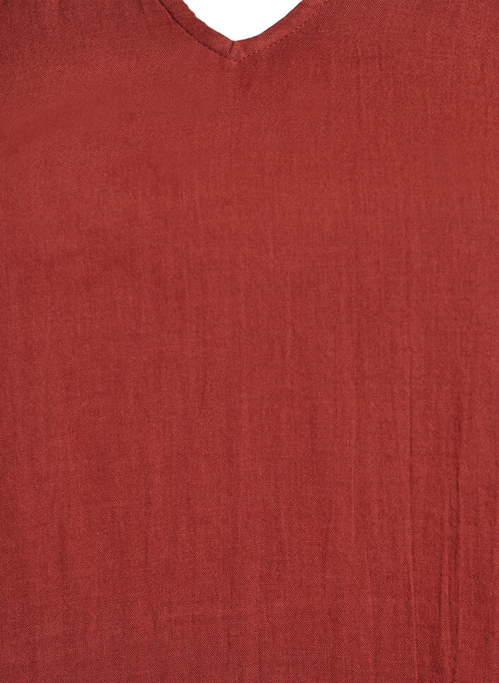 Ermel&oslash;s topp i bomullsmusselin med volanger, R&oslash;d, Packshot image number 2