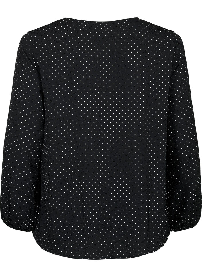 Bluse med lange ermer og volanger, Black Dot, Packshot image number 1