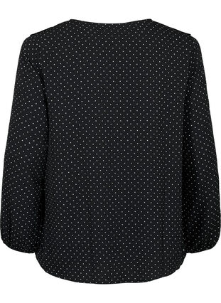 Bluse med lange ermer og volanger, Black Dot, Packshot image number 1