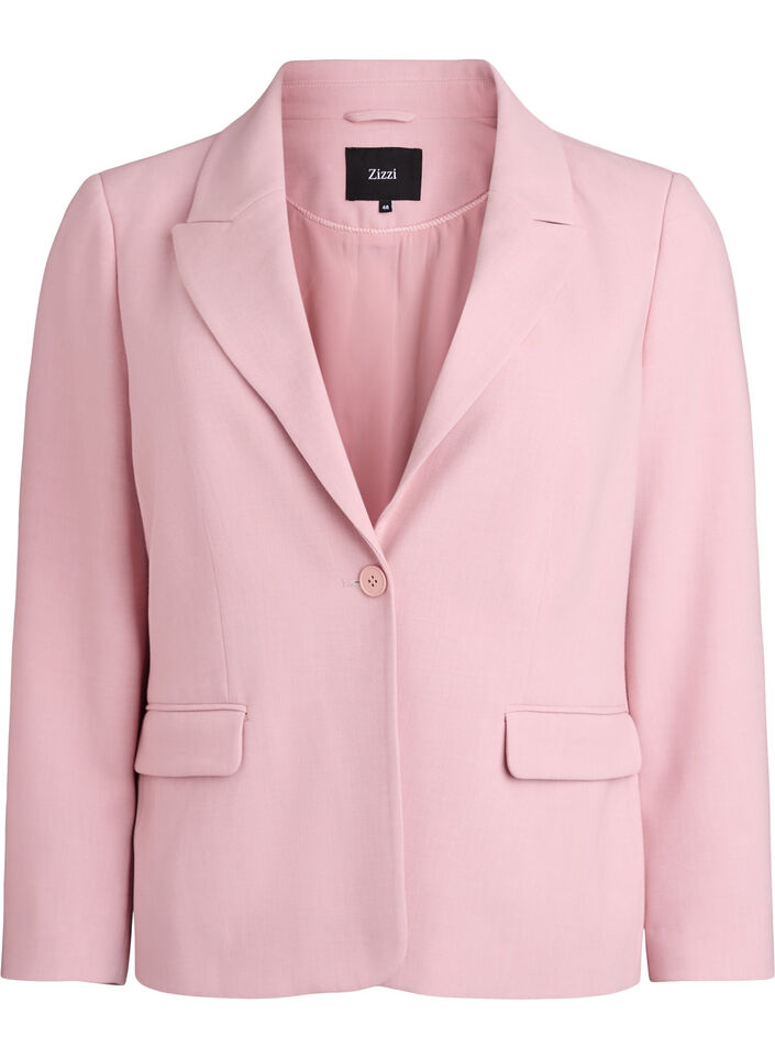 Klassisk blazer med enkel knappelukking og lommer, Rosa, Packshot