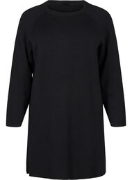Strikkekjole med rund hals og splitt, Black Solid