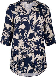 Tunika med trykk og 3/4 ermer, Navy Blazer AOP