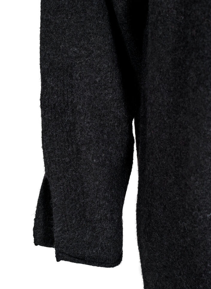Strikket kjole med splitter, Dark Grey Melange, Packshot image number 3