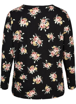 Langermet bluse med blomstermønster, BLACK W. ROSE AOP, Packshot image number 1