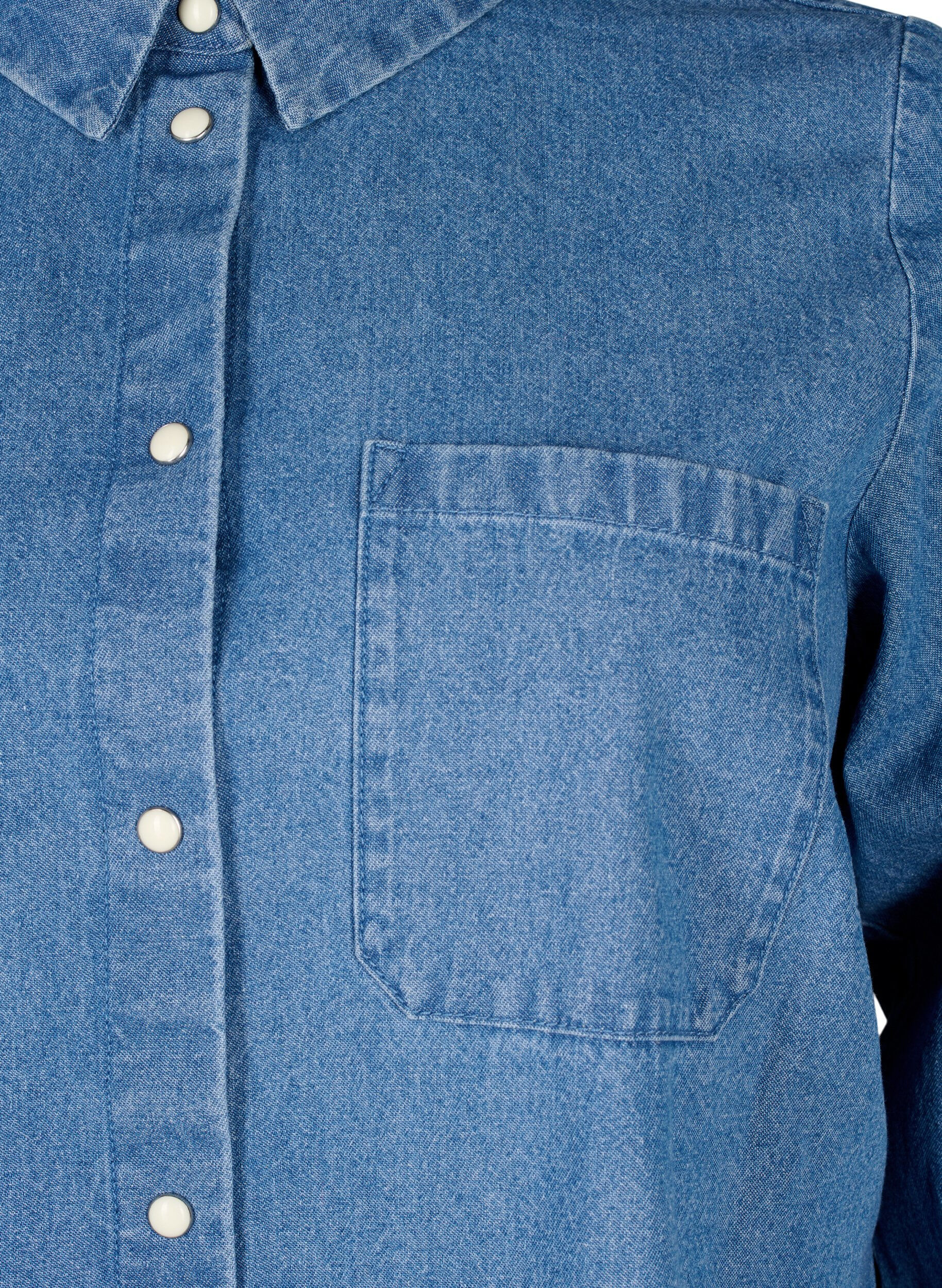 ZizziJeansskjorte med lange ermer og brystlomme, Light Blue Denim, Packshot image number 2