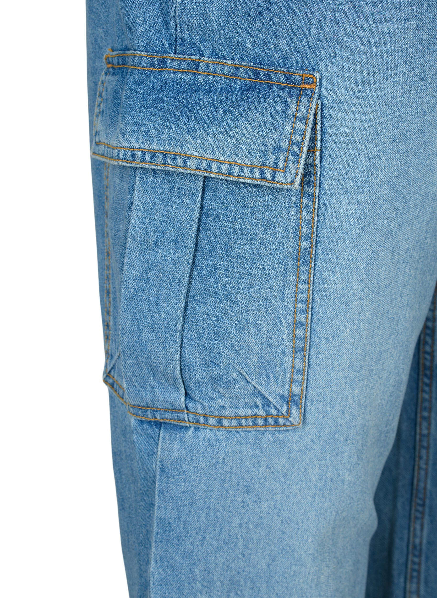 Zizzi L&oslash;stsittende jeans med cargo-lommer, Light blue, Packshot image number 3