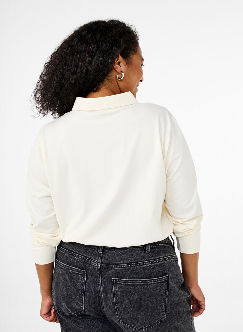 Langermet poloskjorte med striper, Vanilje, Model image number 2