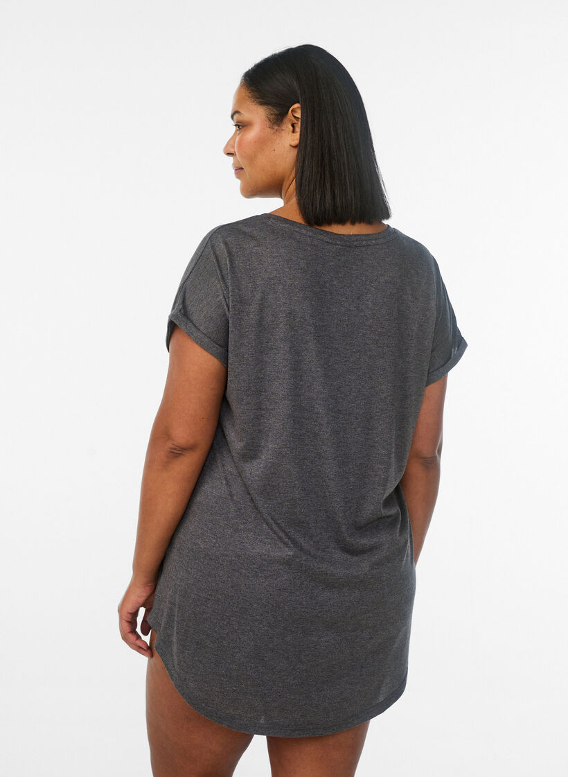 Kortermet nattkjole med teksttrykk, Svart, Model image number 2