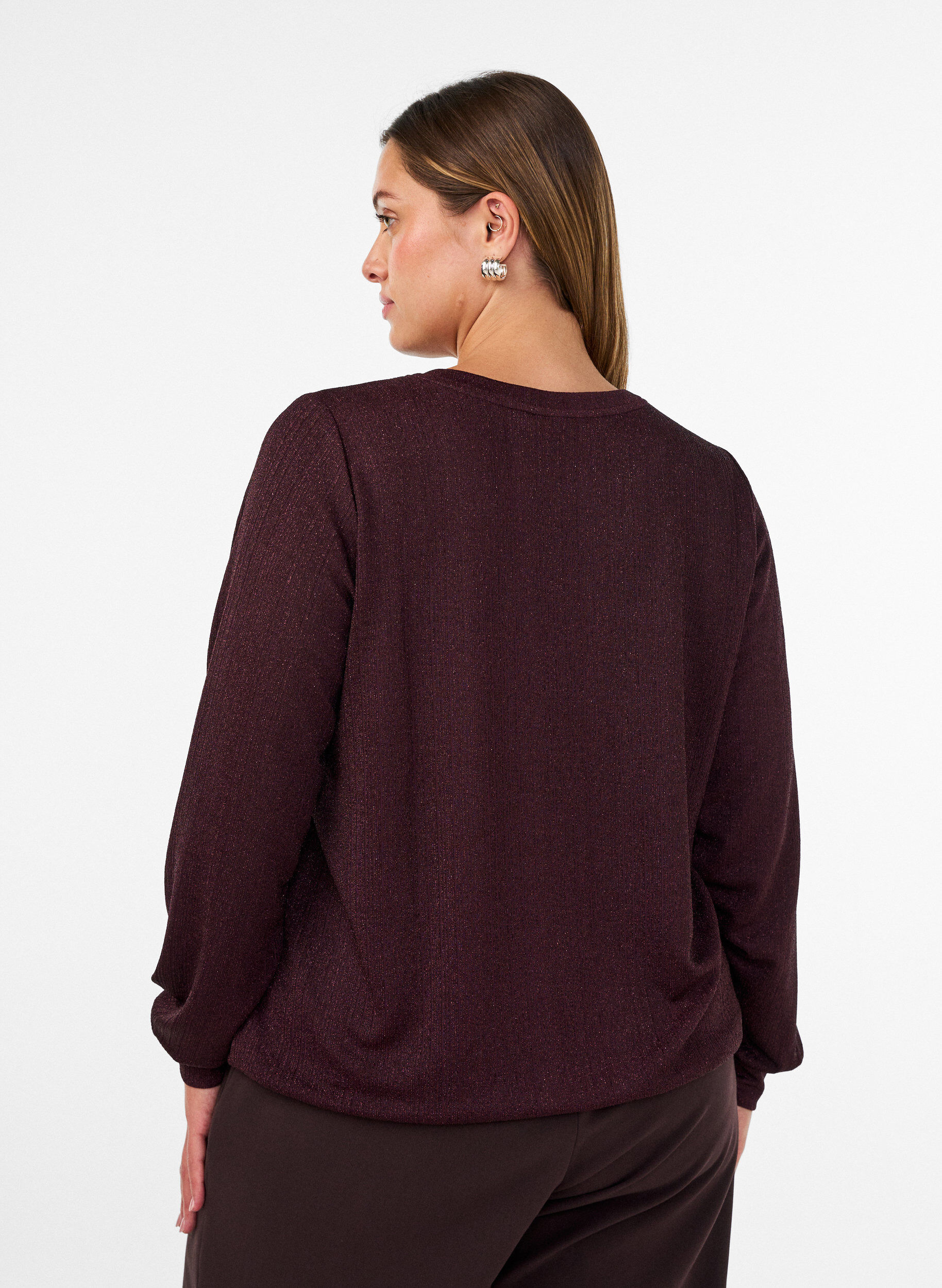 ZizziBluse med vertikal struktur og glittertr&aring;d, R&oslash;d, Model image number 2