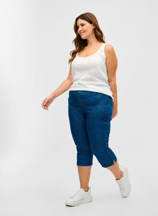 Capribukser i bomullsmiks, Dark blue denim, Model image number 2